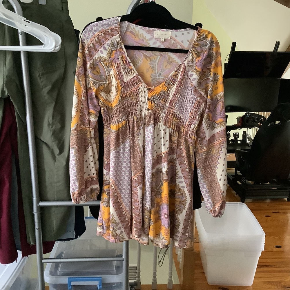 (Bin 6) Melloday patterned short long sleeve dress, Size S
